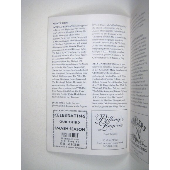 Bay Street Theatre Program Tropeano Paints Bill Bozzone 1996 Premiere Sag Harbor - Picture 5 of 6